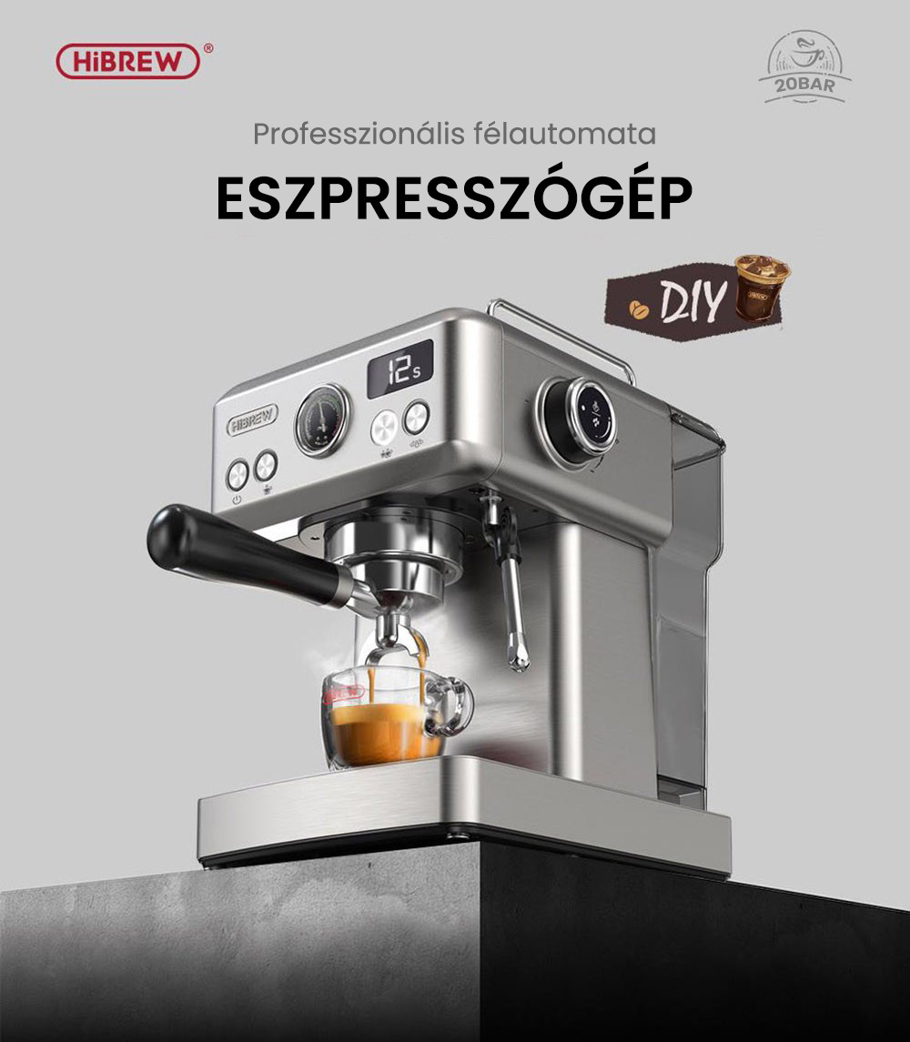 HiBREW H10A félautomata eszpresszó kávéfőző, 19 Bar, hideg/meleg kávéfőző
