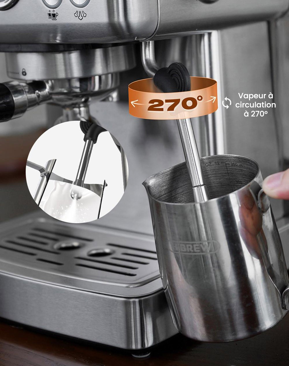 Machine à café expresso semi-automatique HiBREW H10A, pression de 19 bars, mousseur à lait, température réglable, presse à café de 58 mm, pichet de 350 ml, chauffe-tasse, cafetière froide/chaude