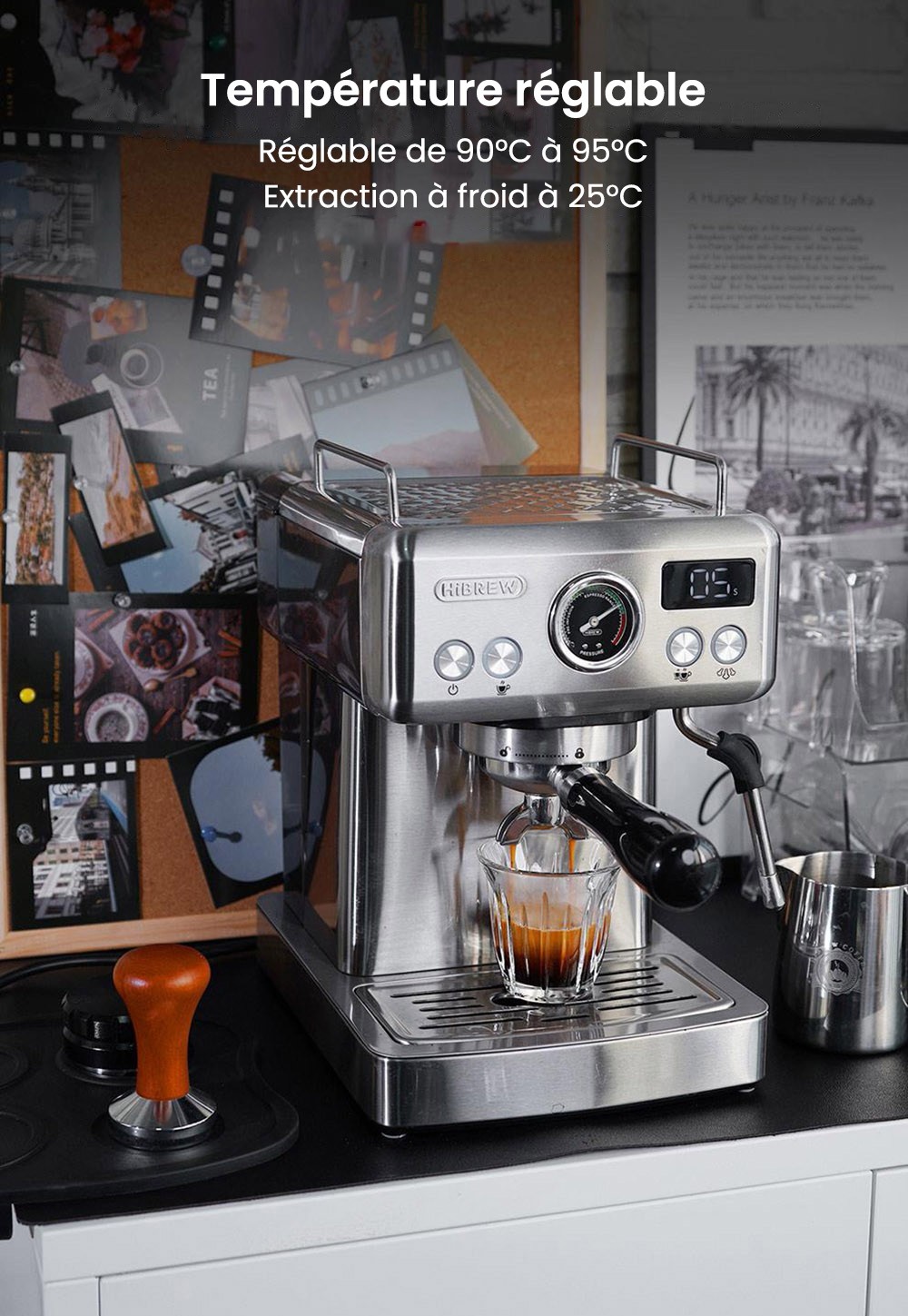 Machine à café expresso semi-automatique HiBREW H10A, pression de 19 bars, mousseur à lait, température réglable, presse à café de 58 mm, pichet de 350 ml, chauffe-tasse, cafetière froide/chaude