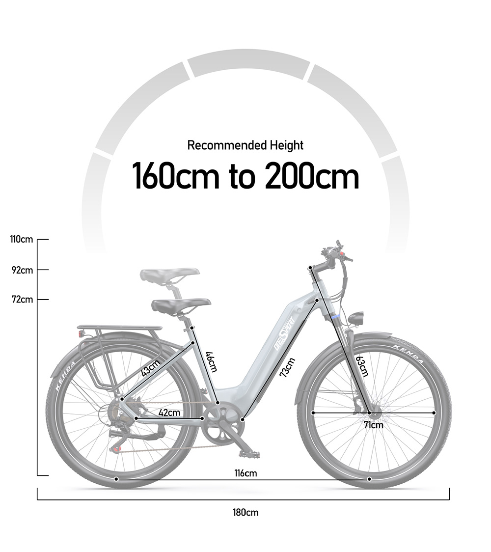 ONESPORT OT05 City Elektrofahrrad, 250 W Motor, 36 V 18,2 Ah Akku, 27,5 x 2,25 Zoll Reifen, 25 km/h Höchstgeschwindigkeit, 120 km maximale Reichweite, Shimano 7 Gänge, hydraulische Scheibenbremse - Grau