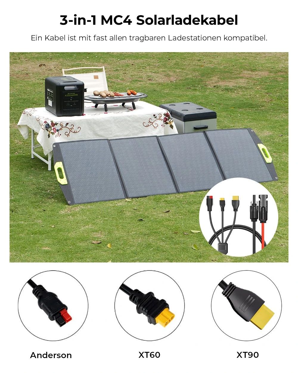 FOSSiBOT SP200 (Neu) 200W faltbares Solarpanel, 23,4% hoher Zellwirkungsgrad, ETFE-Beschichtung, verstellbare Stützen für Zuhause, Wohnmobil, Camping, Stromausfall - Grün