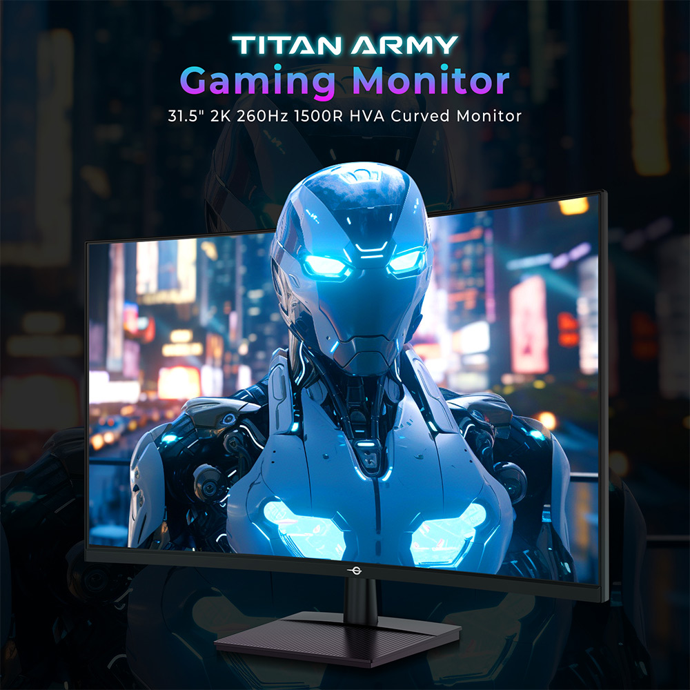 TITAN ARMY C32C1S Gaming Monitor, 31.5-inch 2560x1440 2K 1500R Curved Screen, 260Hz Refresh Rate, HDR400 Brightness, 1ms MPRT, Adaptive Sync, 99% sRGB, Support PIP & PBP Display, Low Blue Light