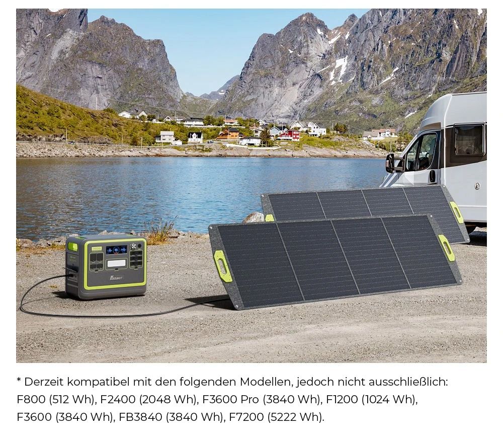 FOSSiBOT SP200 (Neu) 200W faltbares Solarpanel, 23,4% hoher Zellwirkungsgrad, ETFE-Beschichtung, verstellbare Stützen für Zuhause, Wohnmobil, Camping, Stromausfall - Grün