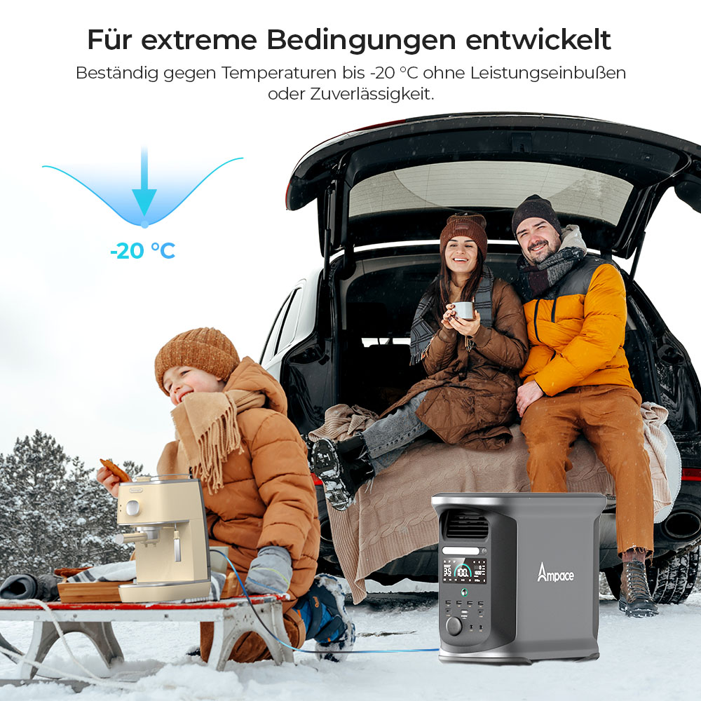 Tragbares Kraftwerk Ampace Andes 1500, 1462 Wh LiFePO4-Kapazität, 2400 W Solargenerator, vollständige Aufladung in 55 Min., 13 Ausgangsanschlüsse, 6000 Zyklen, für Camping im Freien, Wohnmobile, Backup-Stromversorgung zu Hause