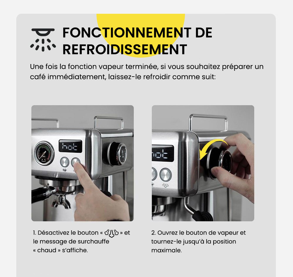 Machine à café expresso semi-automatique HiBREW H10A, pression de 19 bars, mousseur à lait, température réglable, presse à café de 58 mm, pichet de 350 ml, chauffe-tasse, cafetière froide/chaude