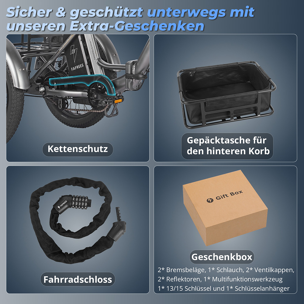 Fafrees F20 Mate Elektrisches Lastendreirad EU L1e-B Zertifizierte Version, 500W Motor, 48V 21Ah Batterie, 20*3 Zoll Reifen, 30km/h Maximalgeschwindigkeit, 115km Maximalreichweite, Hydraulische Scheibenbremse, Dreifach-Federungssystem, LCD-Display - Blau