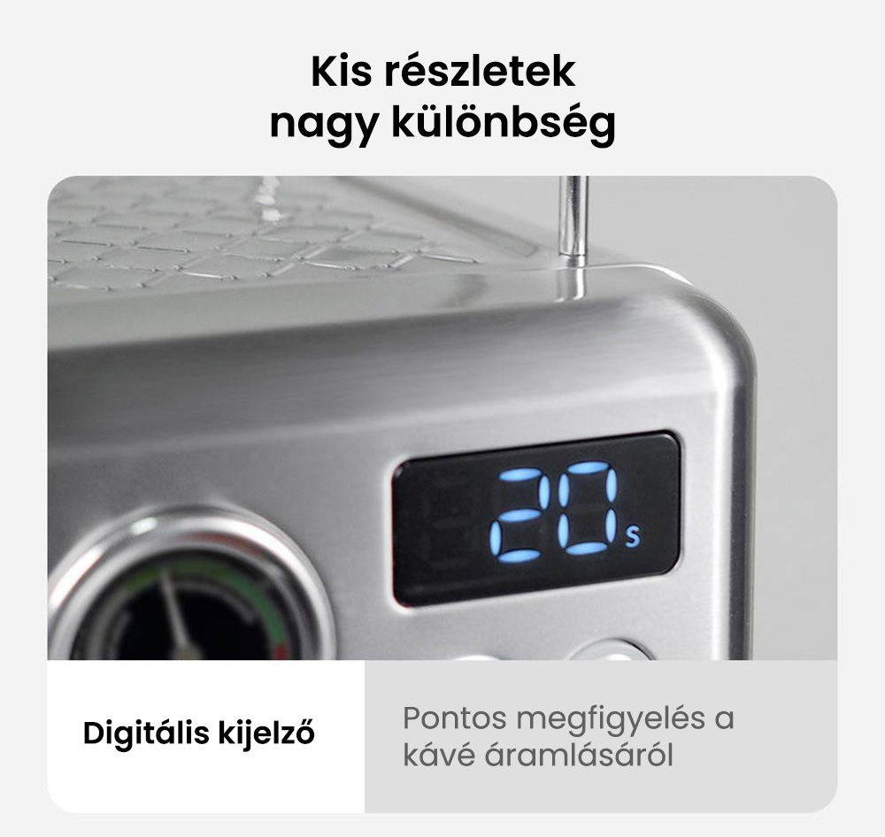 HiBREW H10A félautomata eszpresszó kávéfőző, 19 bar nyomás, tejhabosító, állítható hőmérséklet, 58 mm-es kávéadagoló, 350 ml-es kancsó, csészemelegítő, hideg/forró kávéfőző