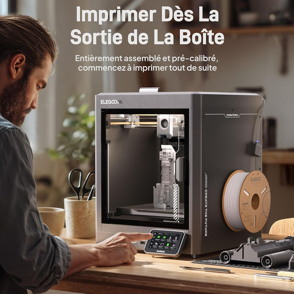 Elegoo Centauri Carbon Imprimante 3D, CoreXY 500mm/s, Busse 320°C, Bande LED, Compatible Carbon/PLA/ABS, 256*256*256mm