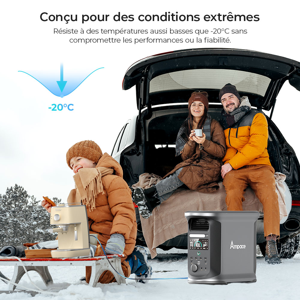 Centrale électrique portable Ampace Andes 1500, capacité LiFePO4 de 1462 Wh, générateur solaire de 2400 W, charge complète en 55 min, 13 ports de sortie, 6000 cycles, pour camping-car, camping-car, secours à domicile