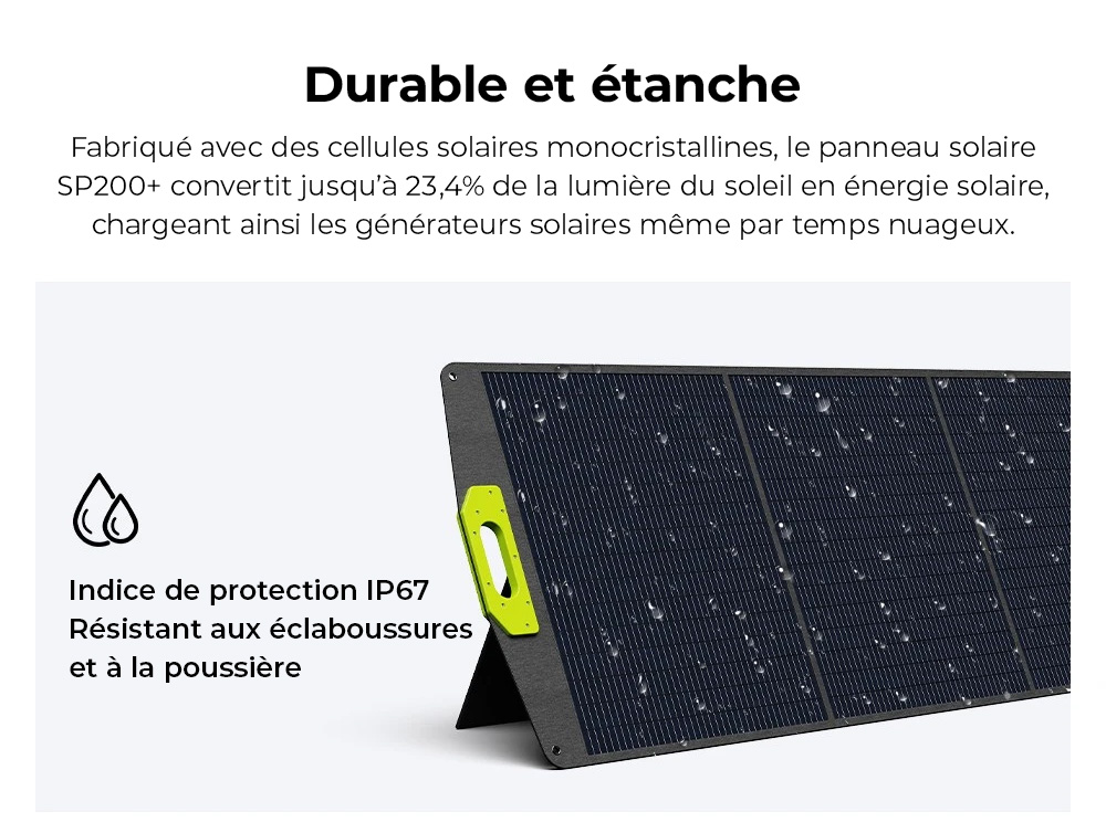 FOSSiBOT SP200 (Nouveau) 200W Panneau solaire pliable, Rendement cellulaire élevé 23,4%, Revêtement ETFE, Supports réglables pour maison, camping-car, camping, panne - Vert
