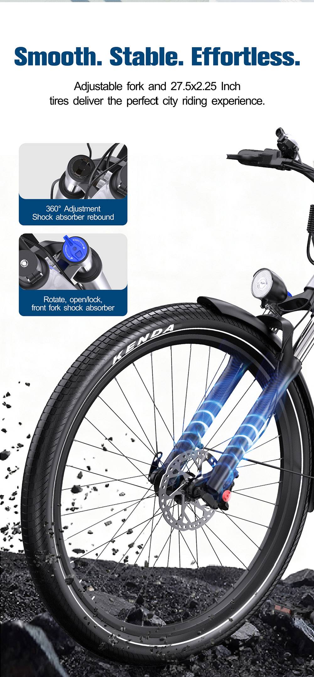 ONESPORT OT05 Vélo électrique, 27,5" Cadre en aluminium, Batterie 36V 18,2Ah, 25km/h, Moteur ANANDA 250W, Capteur de couple Shimano 7 vitesses, 60-120KM Portée maximale, Disque à huile, Charge maximale 100kg - Blanc