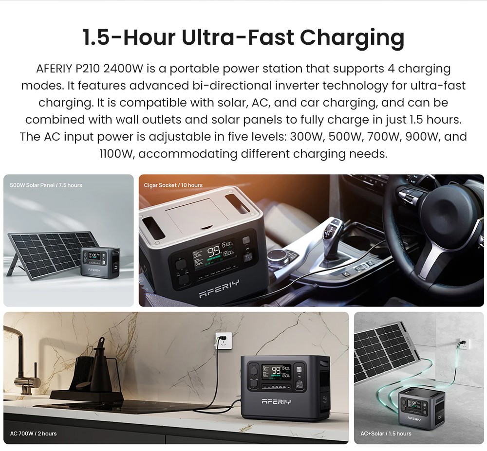 AFERIY P210 Portable Power Station, 2400W AC Output, 2048Wh LiFePO4 Battery, 16 Outputs, 2H Fast AC Recharge, 500W Solar Input & App Control