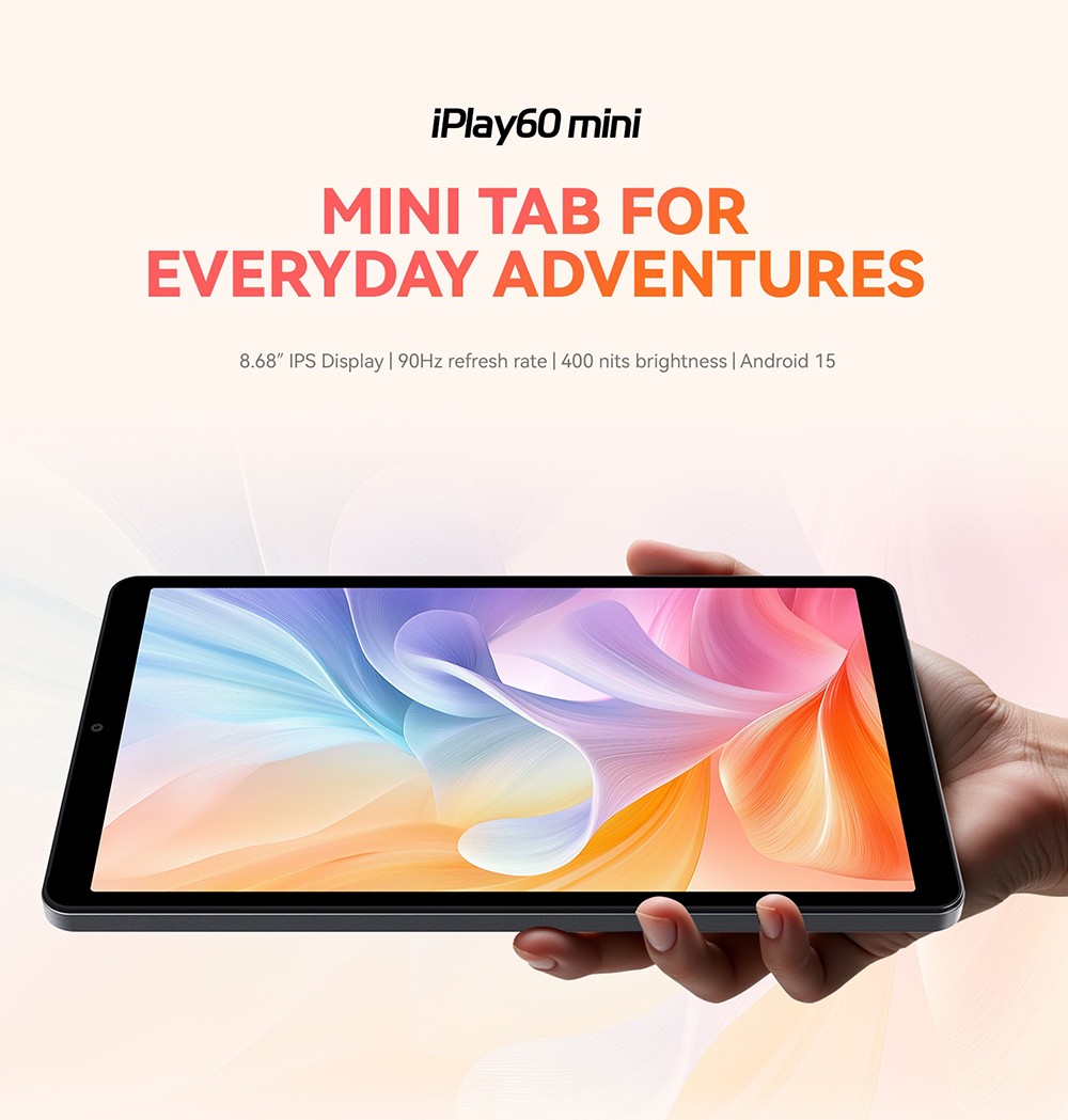 ALLDOCUBE iPlay 60 Mini Android 15 táblagép, Unisoc T606 8 mag, 8,68 hüvelykes 800*1340 90Hz IPS képernyő, 4GB+8GB virtuális RAM 64GB ROM, 5MP+5MP kamera, 2.4/5GHz WiFi, GPSile/5GHz WiFi Bluetooth5.0, GLON/DuGalidoBeo 4000mAh akkumulátor