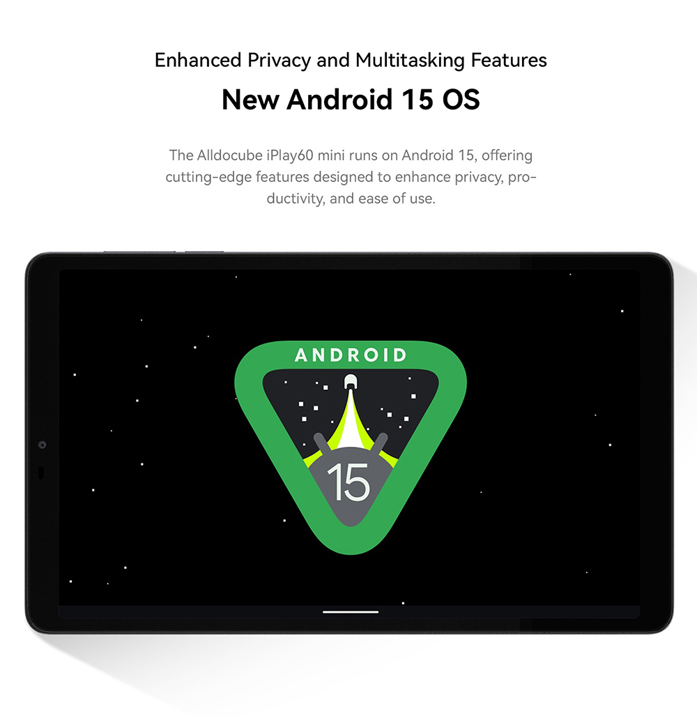 ALLDOCUBE iPlay 60 Mini Android 15 táblagép, Unisoc T606 8 mag, 8,68 hüvelykes 800*1340 90Hz IPS képernyő, 4GB+8GB virtuális RAM 64GB ROM, 5MP+5MP kamera, 2.4/5GHz WiFi, GPSile/5GHz WiFi Bluetooth5.0, GLON/DuGalidoBeo 4000mAh akkumulátor