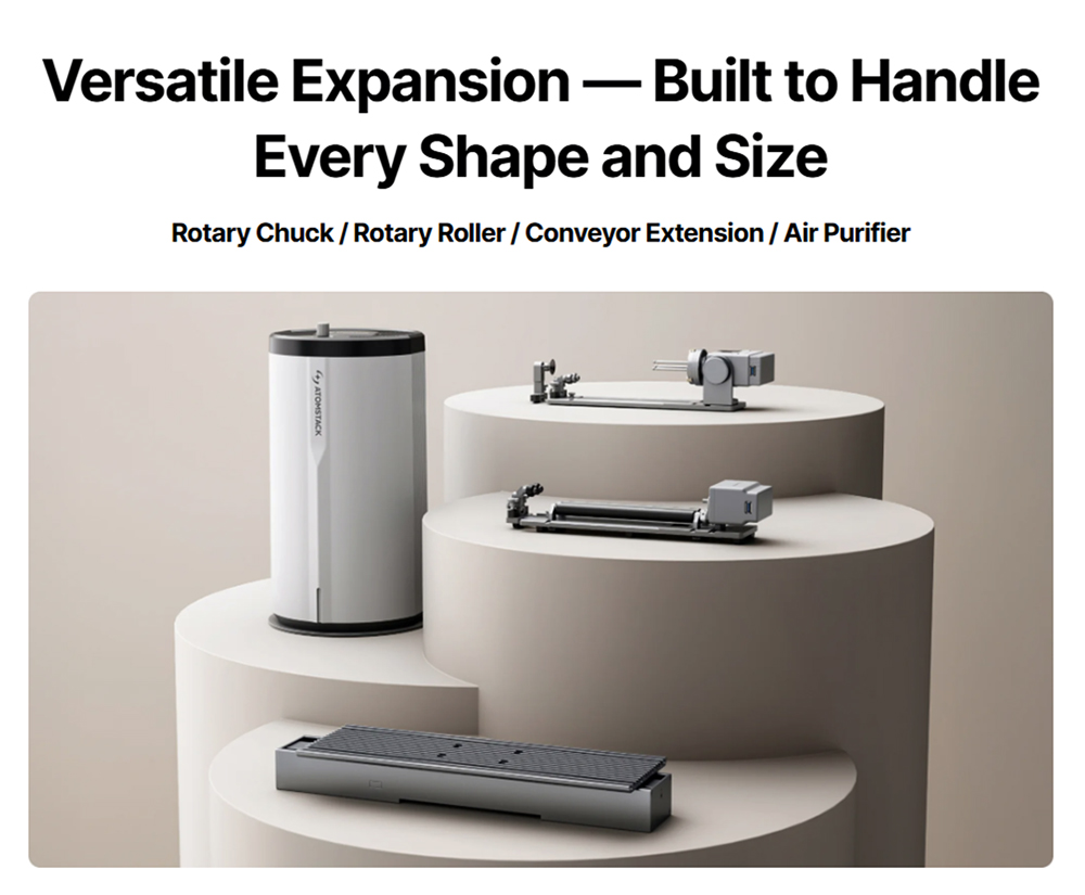 Graveur laser diode ATOMSTACK Atelier 12W, classe 1 FDA, vitesse de 4000 mm/s, précision de 0,01 mm, zone de travail de 120 x 120 mm, caméra HD intégrée, compatible avec le bois, le métal, le cuir et le feutre.