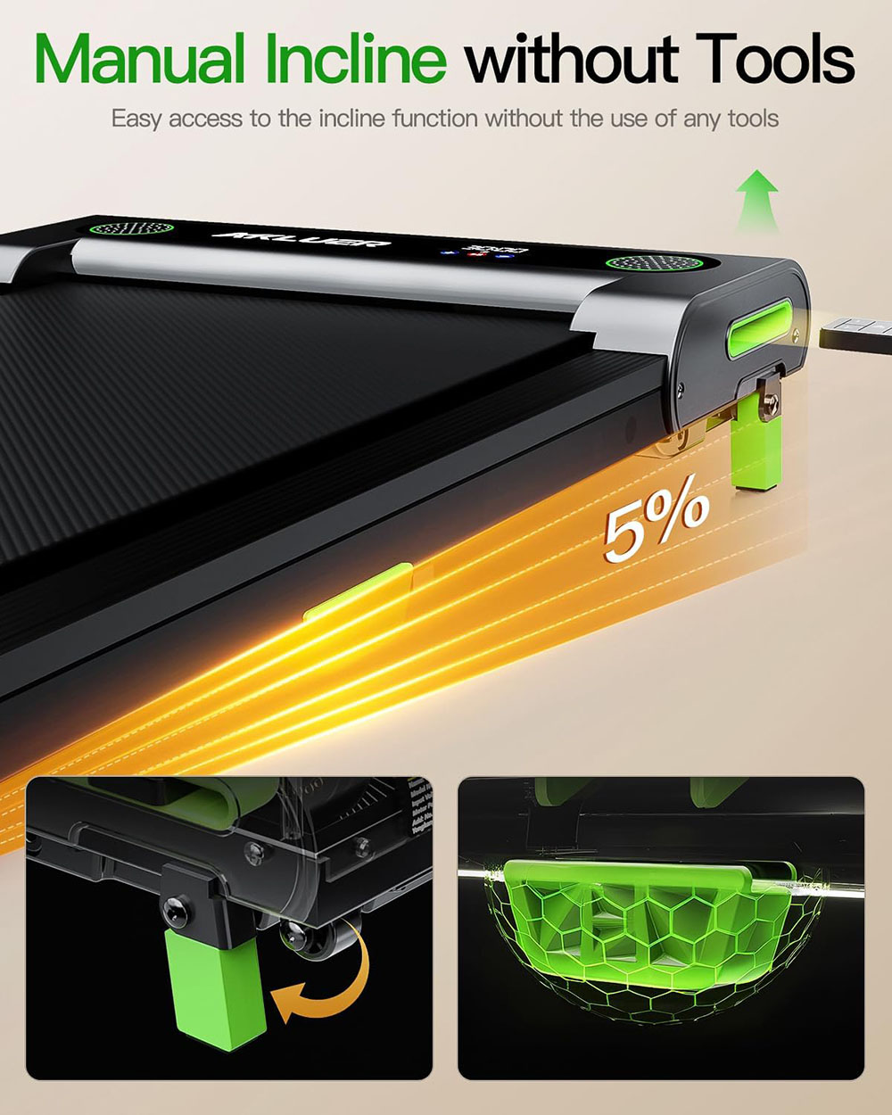 Akluer 480L-A Tapis roulant avec inclinaison, tapis roulant sous le bureau de 2,5 CV avec télécommande, écran LED, capacité maximale de 150 kg