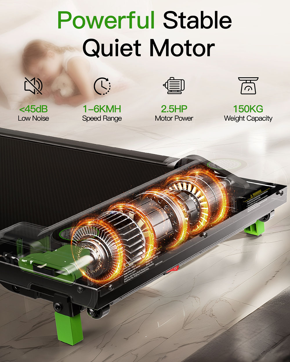 Akluer 480L-A Tapis roulant avec inclinaison, tapis roulant sous le bureau de 2,5 CV avec télécommande, écran LED, capacité maximale de 150 kg