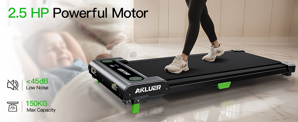 Akluer 480L-A Walking Pad with Incline, 2.5HP Quiet Motor, Remote Control & LED Display, 150kg Max Capacity, Shock-Absorbing Belt