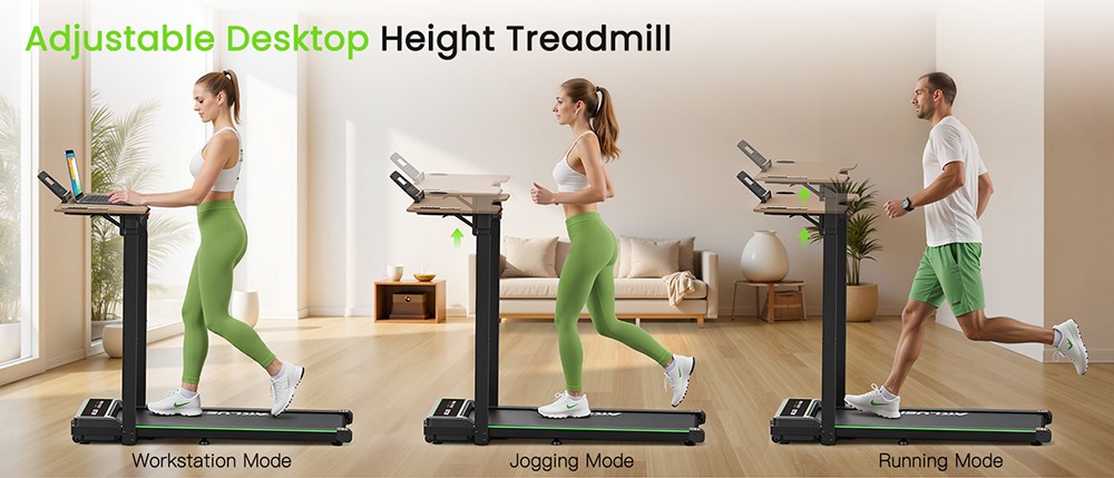 Akluer P3-D Adjustable Height Desk Treadmill, 2.5HP Motor, 0.6–6.2MPH Speed, 150kg Max Load, 105x42cm Running Area, 6-Layer Running Belt & 80×40cm Desktop