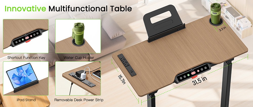 Akluer P3-D Adjustable Height Desk Treadmill, 2.5HP Motor, 0.6–6.2MPH Speed, 150kg Max Load, 105x42cm Running Area, 6-Layer Running Belt & 80×40cm Desktop