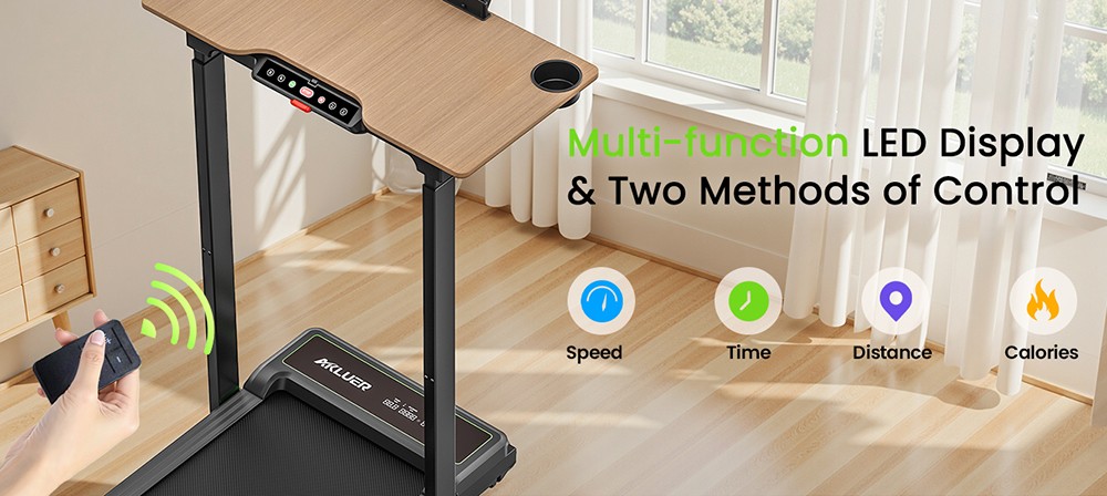 Akluer P3-D Adjustable Height Desk Treadmill, 2.5HP Motor, 0.6–6.2MPH Speed, 150kg Max Load, 105x42cm Running Area, 6-Layer Running Belt & 80×40cm Desktop