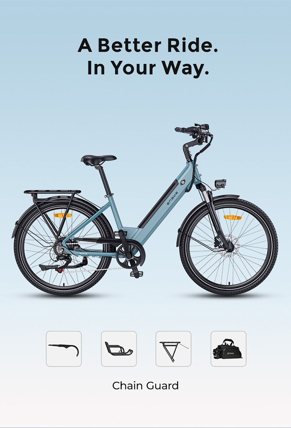 ENGWE P275 SE Electric Bike, 250W Motor, 36V 13Ah Battery, 27.5 inch Tires, 25km/h Max Speed, 100km Range, Hydraulic Disc Brakes, Shimano 7-speed, Torque Sensor - Blue