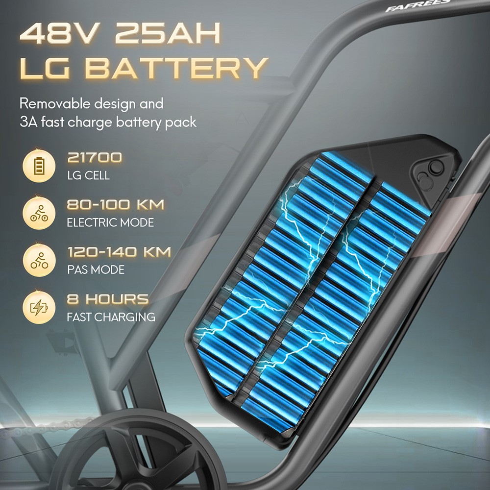 Fafrees F20 Ultra elektromos kerékpár EU L1e-B tanúsítvánnyal, 750 W-os motor, 48 V 25 Ah akkumulátor, 20 * 5 hüvelykes gumiabroncsok, 45 km/h maximális sebesség, 140 km maximális hatótávolság, hidraulikus tárcsafékek, hidraulikus felfüggesztés, LCD kijelző, Shimano 7 sebességes - fekete
