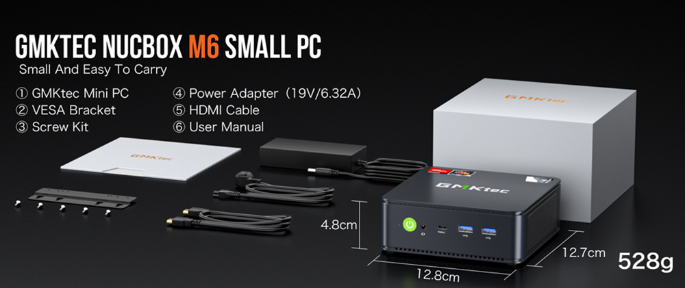 GMKtec M6 Mini PC, AMD Ryzen 5 6600H 6 Cores Max 4.5GHz, 16GB DDR5 RAM 512GB SSD, 1* Full-feature Type-C + 1*HDMI + 1*DP 4K@60Hz Triple Screen Display, WiFi 6E Bluetooth 5.2, 3*USB3.2 1*USB2.0 2*RJ45 1*3.5mm Headset Jack