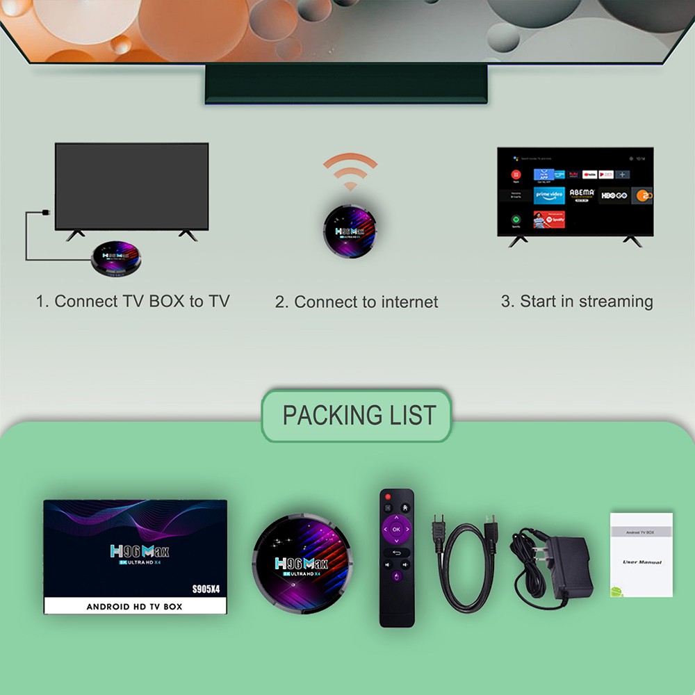 H96 Max X4 4GB/32GB Amlogic S905X4 TV Box Android 11 AV1 Decoding ac WiFi 4K Miracast DLNA Airplay - EU Plug