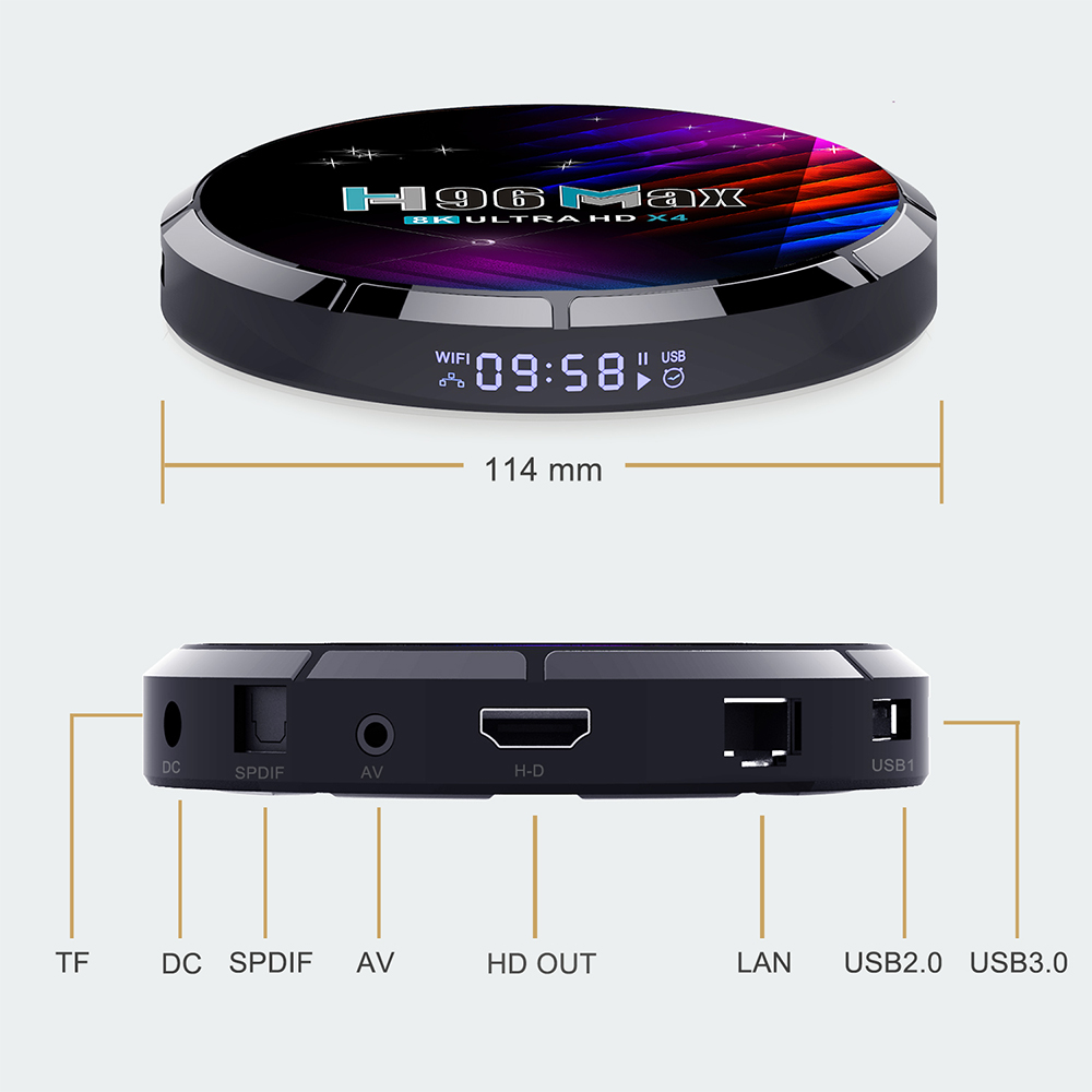 H96 Max X4 4GB/32GB Amlogic S905X4 TV Box Android 11 AV1 Decoding ac WiFi 4K Miracast DLNA Airplay - EU Plug