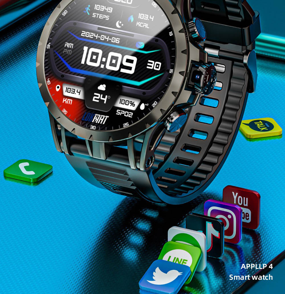 LOKMAT APPLLP 4 Smartwatch, 1.508-inch AMOLED Screen, Support 4G/5G SIM Card, Heart Rate Blood Oxygen Monitoring, NFC Function, GPS Positioning