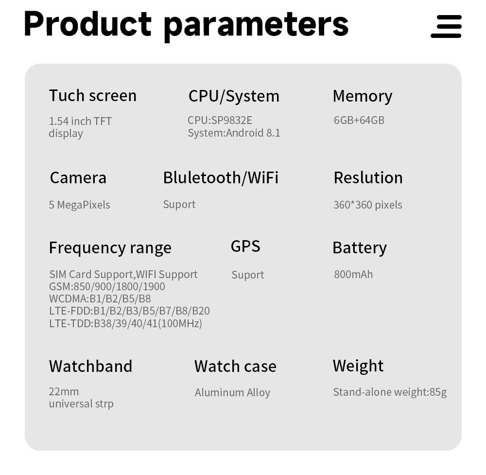 LOKMAT APPLLP 6 Pro 4G LTE Phone Watch, 4GB RAM 64GB ROM, Heart Rate Monitor, Support 2.4G WiFi, Beidou, GPS - Blue