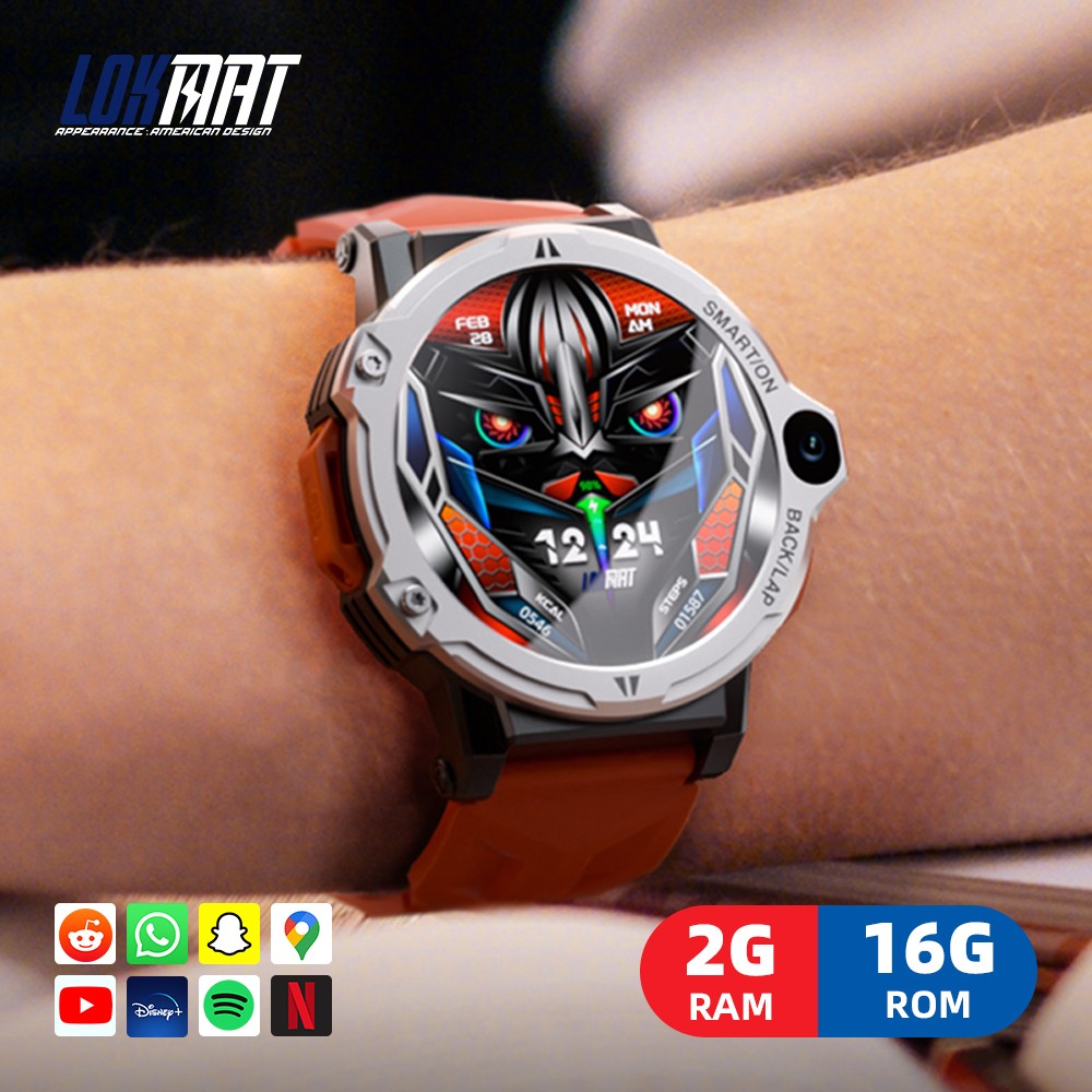 Montre connectée LOKMAT APPLLP 6 Pro, appels 4G, 2 Go de RAM, 16 Go de ROM, écran TFT 1,54 pouce, suivi de la fréquence cardiaque et de l'oxygène sanguin - Cadran noir