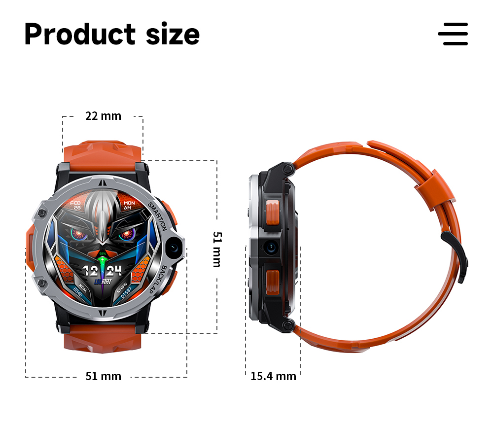 Montre connectée LOKMAT APPLLP 6 Pro, appels 4G, 2 Go de RAM, 16 Go de ROM, écran TFT 1,54 pouce, suivi de la fréquence cardiaque et de l'oxygène sanguin - Cadran noir