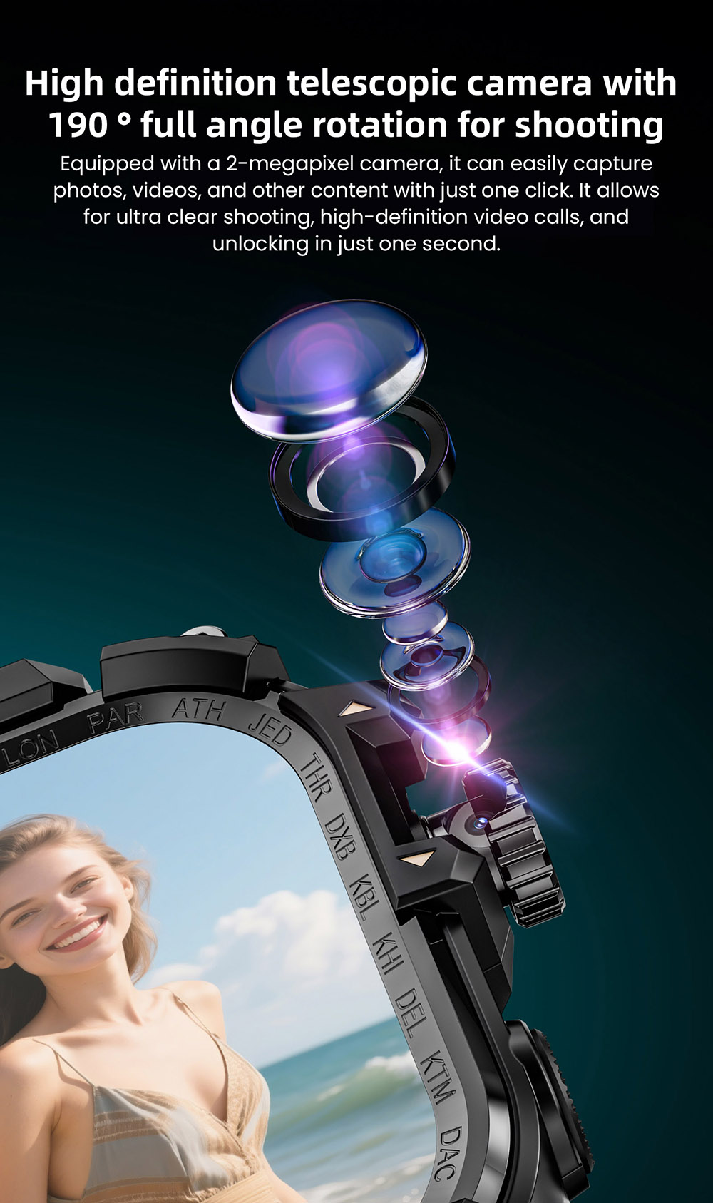 LOKMAT APPLLP 7 MAX Smartwatch, 2.06 inch AMOLED Screen, Supports 4G/5G LTE, GPS Positioning, Heart Rate Monitoring