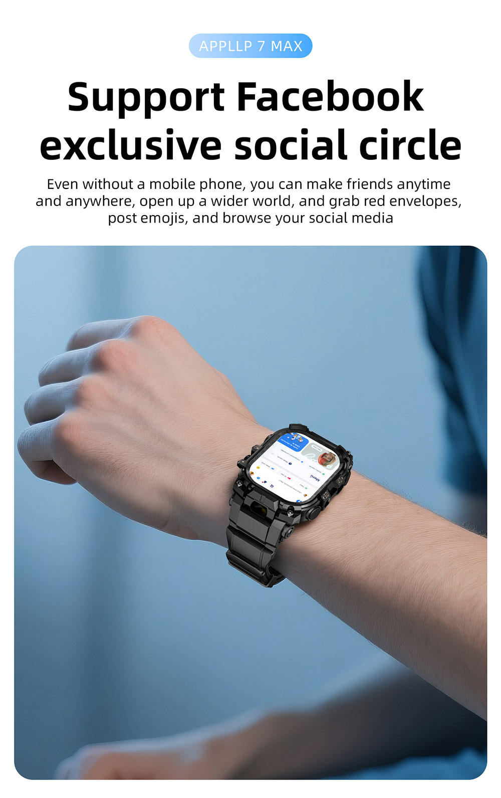 LOKMAT APPLLP 7 MAX Smartwatch, 2.06 inch AMOLED Screen, Supports 4G/5G LTE, GPS Positioning, Heart Rate Monitoring