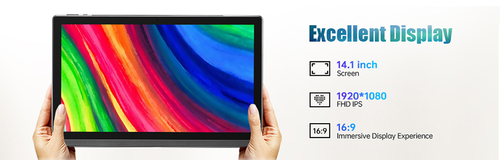 MESWAO B1 Tablet, 14.1 inch 1920*1080 IPS Screen, MTK6769 8 Cores, 6GB RAM 128GB ROM, Android 13, WiFi 5 Bluetooth 5.2, 13MP+5MP Camera, 10000mAh Battery, 4*Speakers - US Plug, Golden