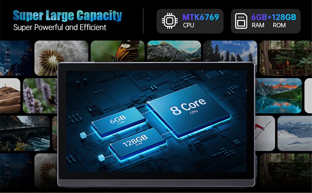 MESWAO B1 Tablet, 14.1 inch 1920*1080 IPS Screen, MTK6769 8 Cores, 6GB RAM 128GB ROM, Android 13, WiFi 5 Bluetooth 5.2, 13MP+5MP Camera, 10000mAh Battery, 4*Speakers - US Plug, Golden