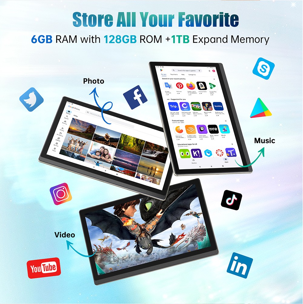 MESWAO B1 Tablet, 14.1 inch 1920*1080 IPS Screen, MTK6769 8 Cores, 6GB RAM 128GB ROM, Android 13, WiFi 5 Bluetooth 5.2, 13MP+5MP Camera, 10000mAh Battery, 4*Speakers - US Plug, Golden