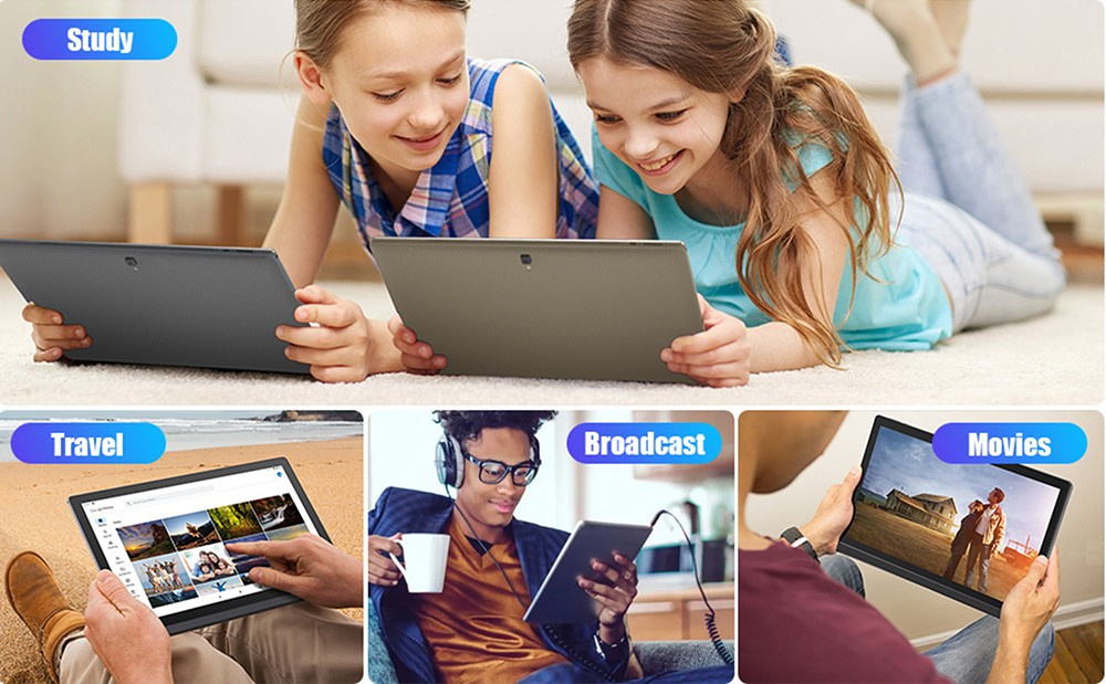 MESWAO B1 Tablet, 14.1 inch 1920*1080 IPS Screen, MTK6769 8 Cores, 6GB RAM 128GB ROM, Android 13, WiFi 5 Bluetooth 5.2, 13MP+5MP Camera, 10000mAh Battery, 4*Speakers - US Plug, Grey