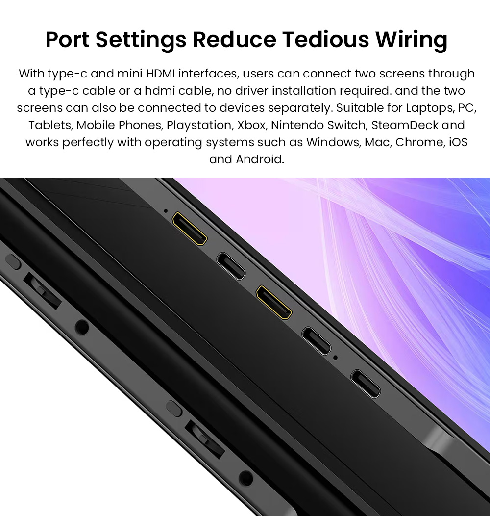 UPERFECT Delta Max Touch Dual Screen Portable Monitor, 18.5 inch 1920*1080 100Hz IPS Touchscreen, 178° Viewing Angle, Built-in Speakers, 2*Full-Featured Type-C, 1*USB, 1*mini HDMI - US Plug