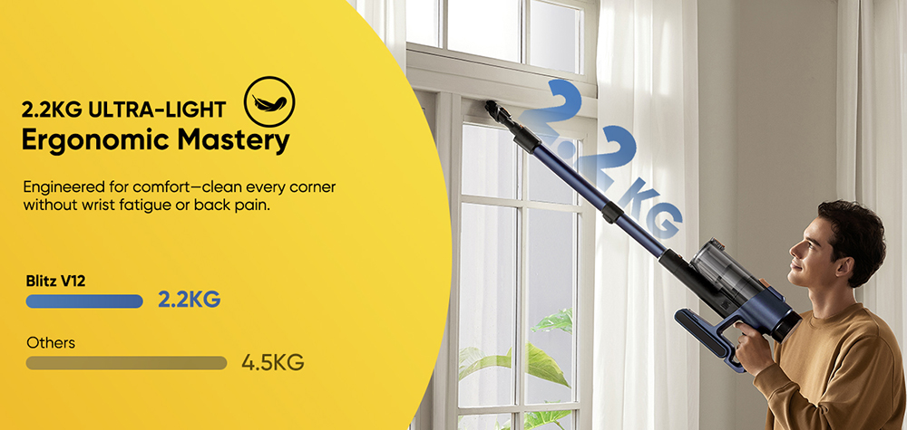 Vactidy V12 Cordless Vacuum Cleaner, 50000Pa Suction, 450W Motor, 2-in-1 Wet Dry Vacuum, LED Display, 150-Min Runtime, 0.5L Dust Bin, Green Light Dust Detection