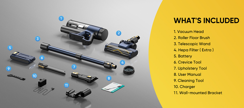 Vactidy V12 Cordless Vacuum Cleaner, 50000Pa Suction, 450W Motor, 2-in-1 Wet Dry Vacuum, LED Display, 150-Min Runtime, 0.5L Dust Bin, Green Light Dust Detection