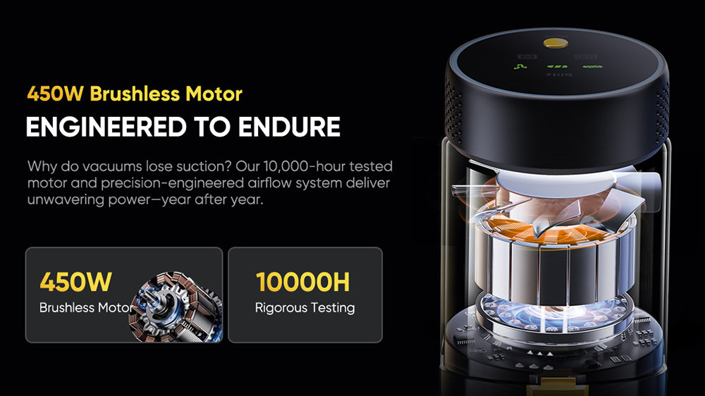 Vactidy V12 Cordless Vacuum Cleaner, 50000Pa Suction, 450W Motor, 2-in-1 Wet Dry Vacuum, LED Display, 150-Min Runtime, 0.5L Dust Bin, Green Light Dust Detection