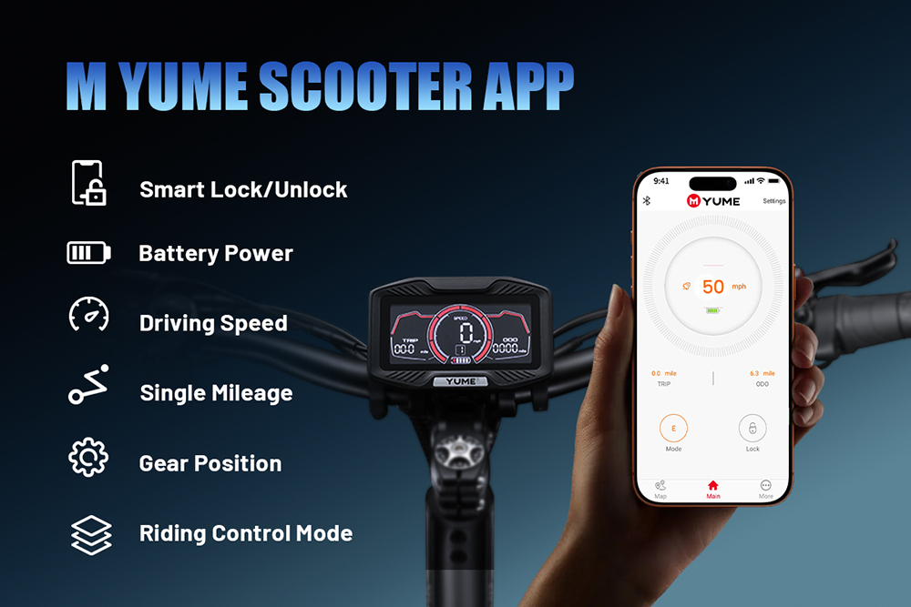 YUME HAWK Pro Electric Scooter, 10x4.5" Tubeless Road Tires 3000W*2 Motor 60V 30Ah Battery 80km/h Max Speed 100km Max Range 3 Gears Shift System Disc Brake Adjustable Hydraulic Suspension NFC APP Control