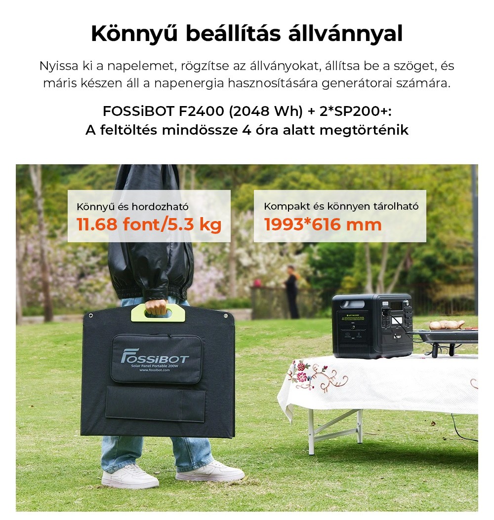 FOSSiBOT SP200+ 200W hordozható napelem, 23,4%-os cellahatékonysággal, otthonra, lakókocsihoz, kempingezéshez, áramszünethez - zöld