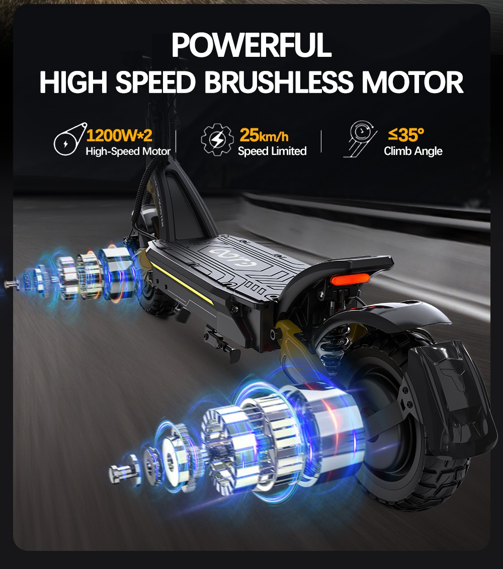 OOTD S30 Electric Scooter, 1200W*2 Motor, 52V 23.4Ah Battery, 10 inch Tires, 65km/h Max Speed, 60km Range, Front & Rear Hydraulic Disc Brake, LCD Display