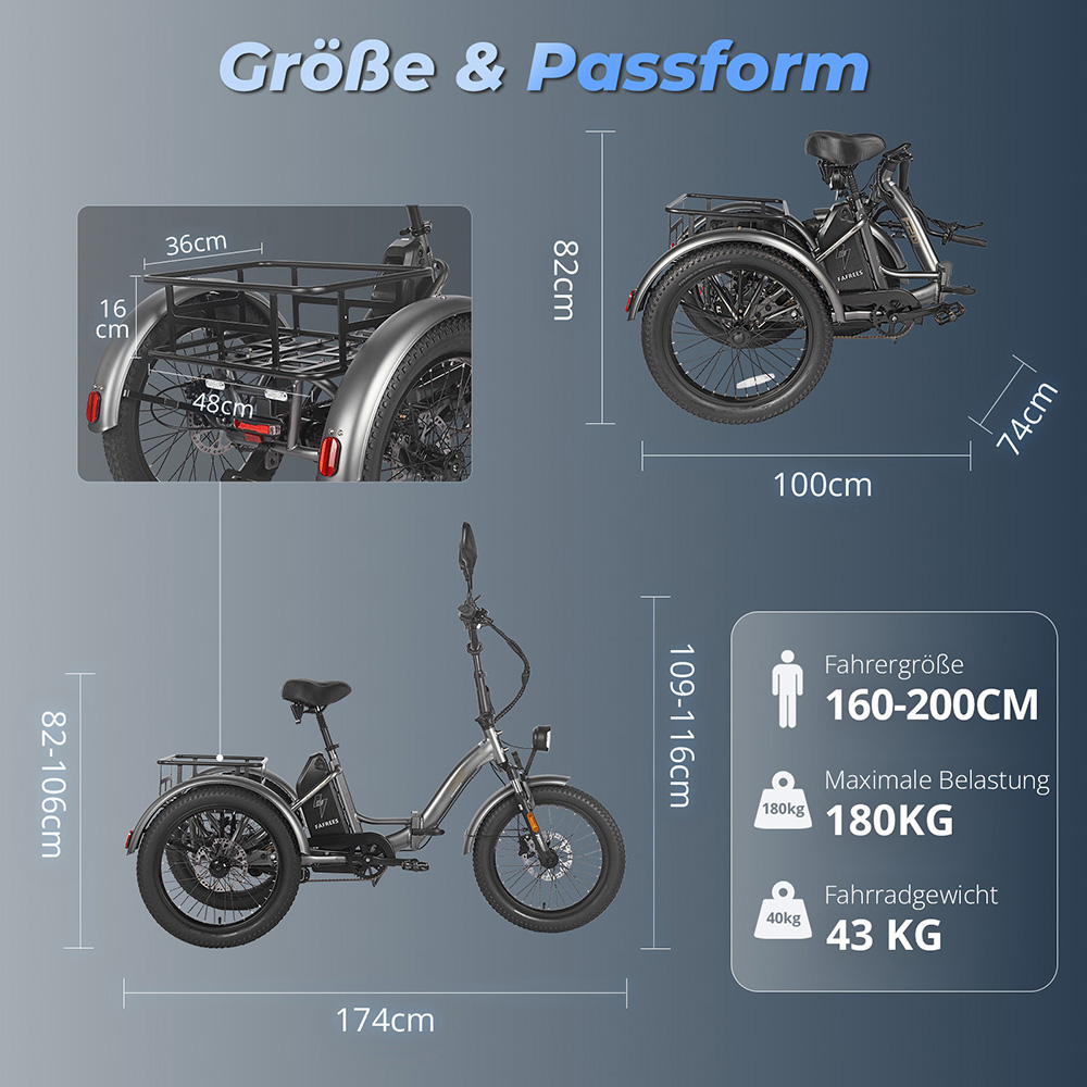Fafrees F20 Mate Elektrisches Lastendreirad EU L1e-B Zertifizierte Version, 500W Motor, 48V 21Ah Batterie, 20*3 Zoll Reifen, 30km/h Maximalgeschwindigkeit, 115km Maximalreichweite, Hydraulische Scheibenbremse, Dreifach-Federungssystem, LCD-Display - Blau
