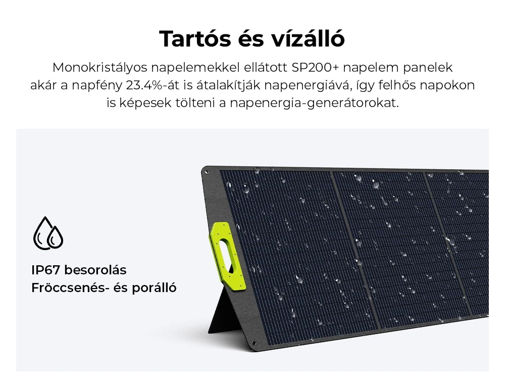 FOSSiBOT SP200+ 200W hordozható napelem, 23,4%-os cellahatékonysággal, otthonra, lakókocsihoz, kempingezéshez, áramszünethez - zöld
