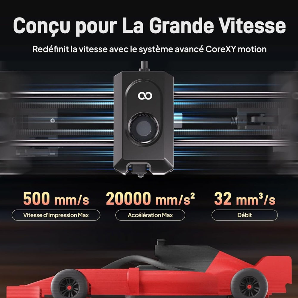 Elegoo Centauri Carbon Imprimante 3D, CoreXY 500mm/s, Busse 320°C, Bande LED, Compatible Carbon/PLA/ABS, 256*256*256mm